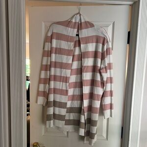 Calvin Klein Pink, White, and Brown Striped Cardigan